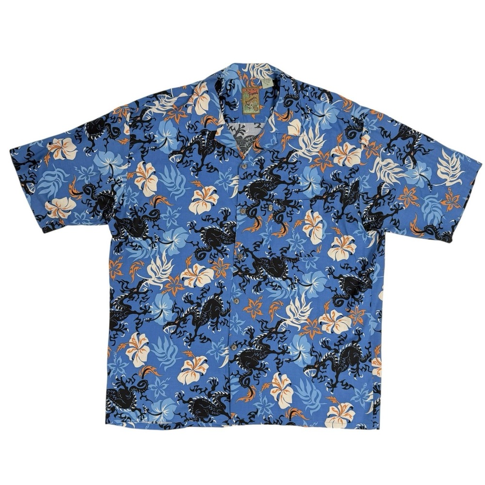 Vintage Pineapple Connection Men's XL 100% Rayon Hawaiian Button Up Shirt Dragon